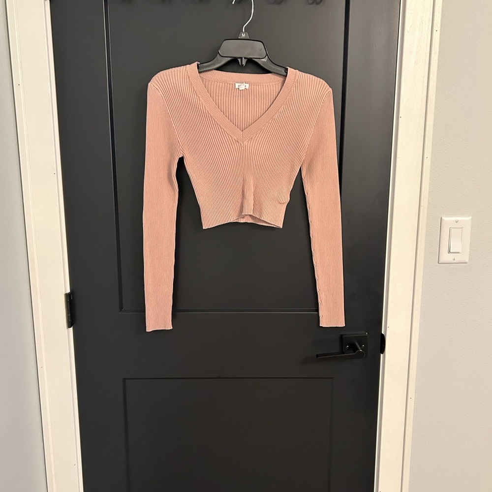 Garage V-Neck Ribbed Blouse - Peach